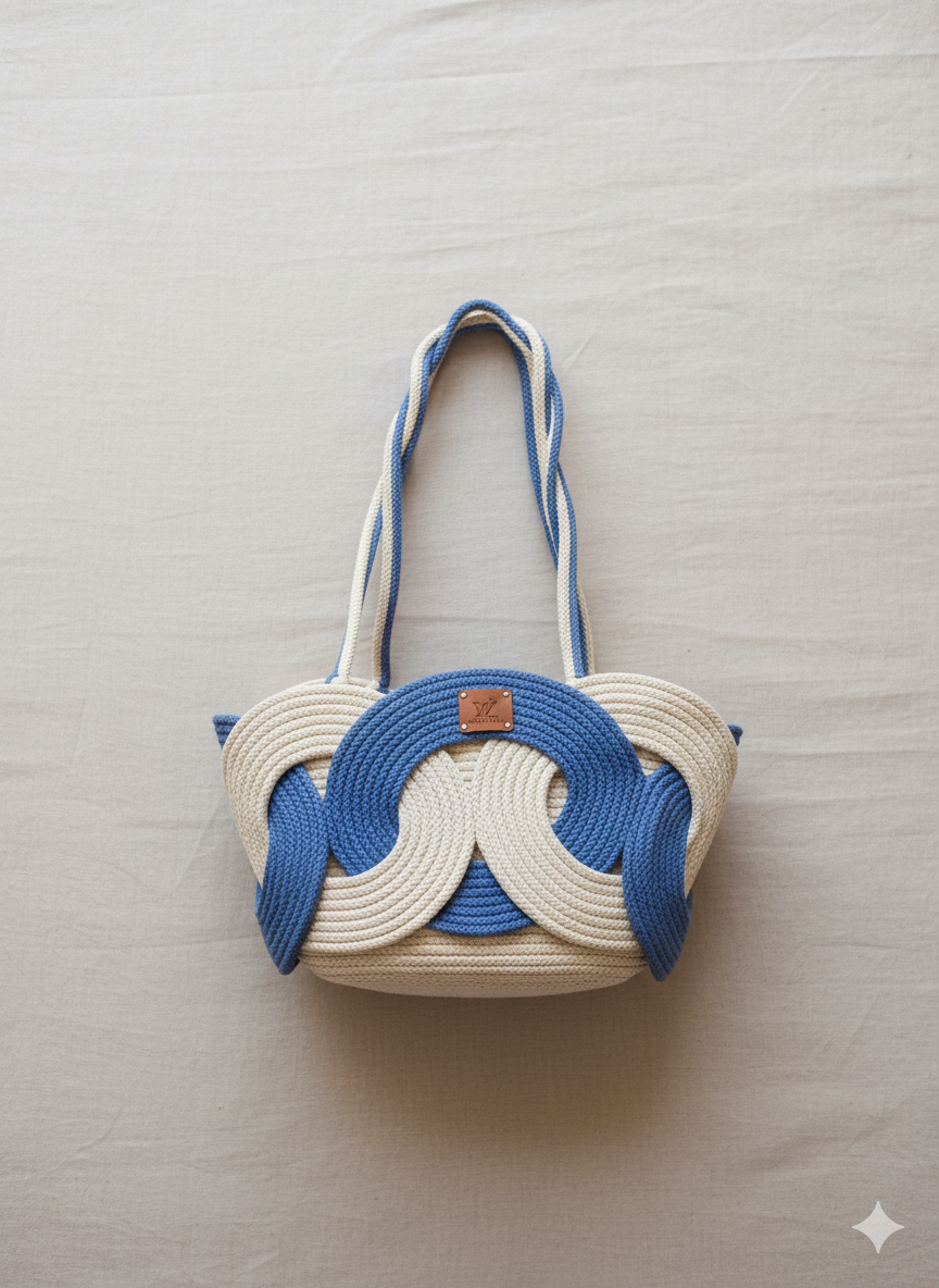 Ravenson El Yapımı Mavi Jüt Çanta – Doğal Yaz Stili